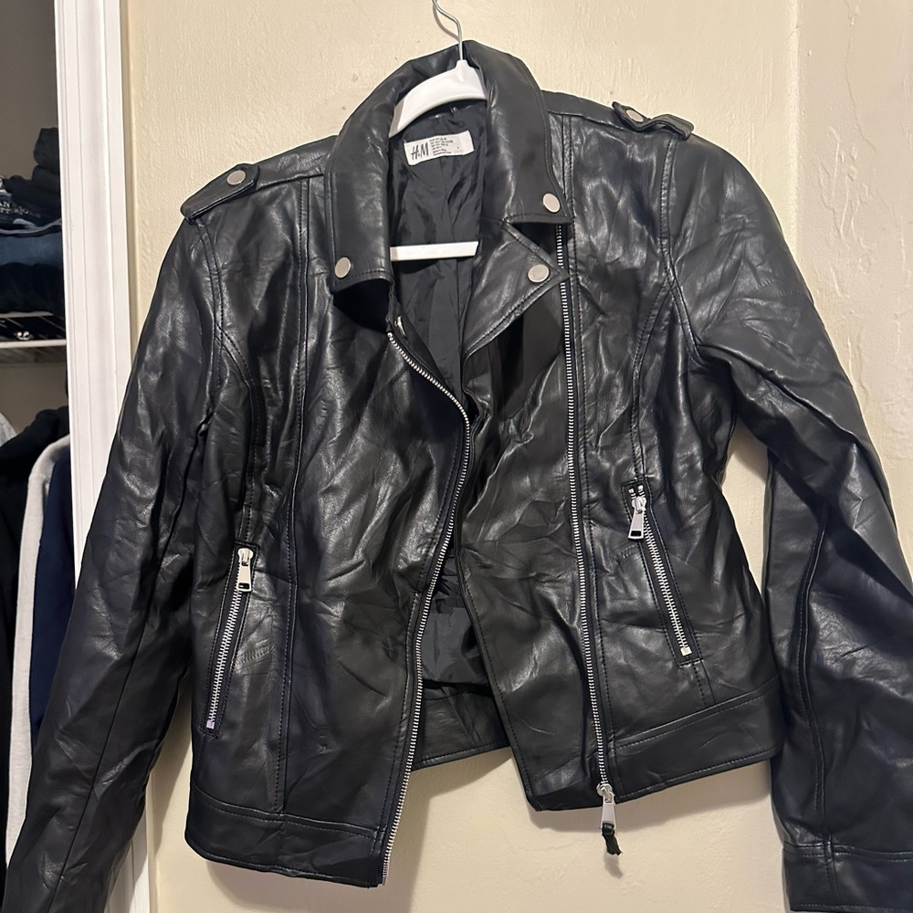 black leather H&M jacket